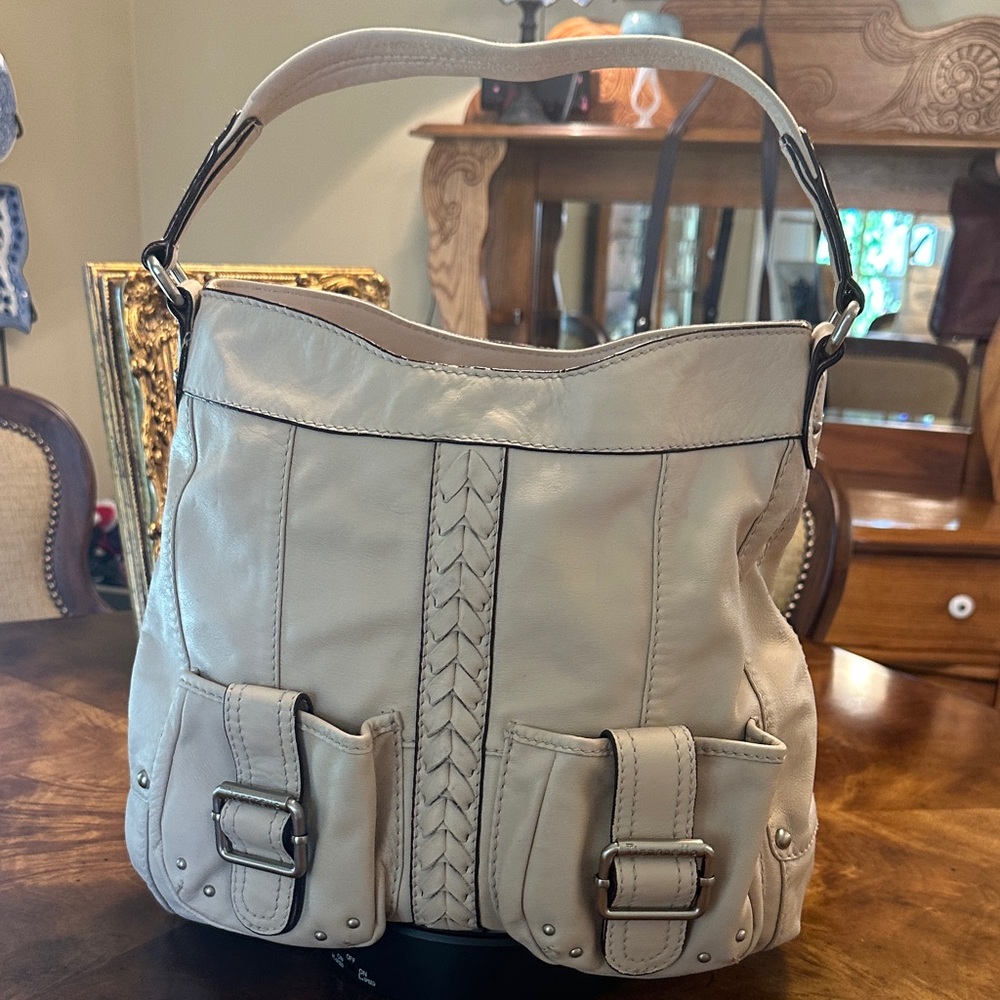 Tignanello Cream Leather Shoulder Bag
